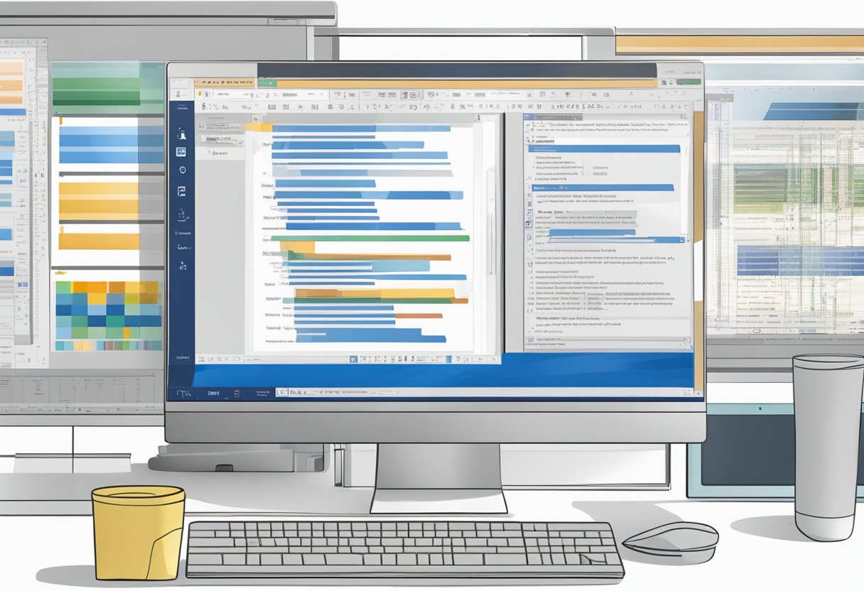 A computer screen displaying a Microsoft Word document with multiple windows open, showing advanced editing techniques and tools