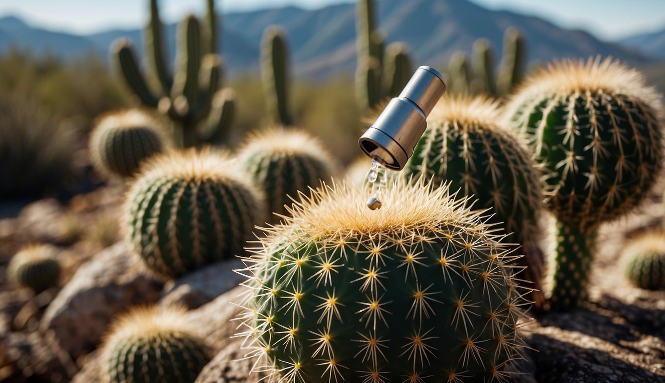 A cactus being treated with pesticide spray to control scale infestation