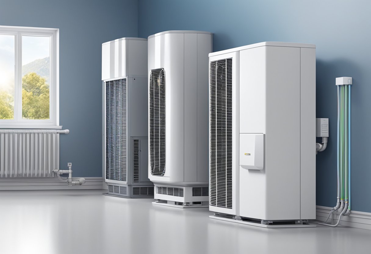 Various heat pump models and types installed in apartments or houses