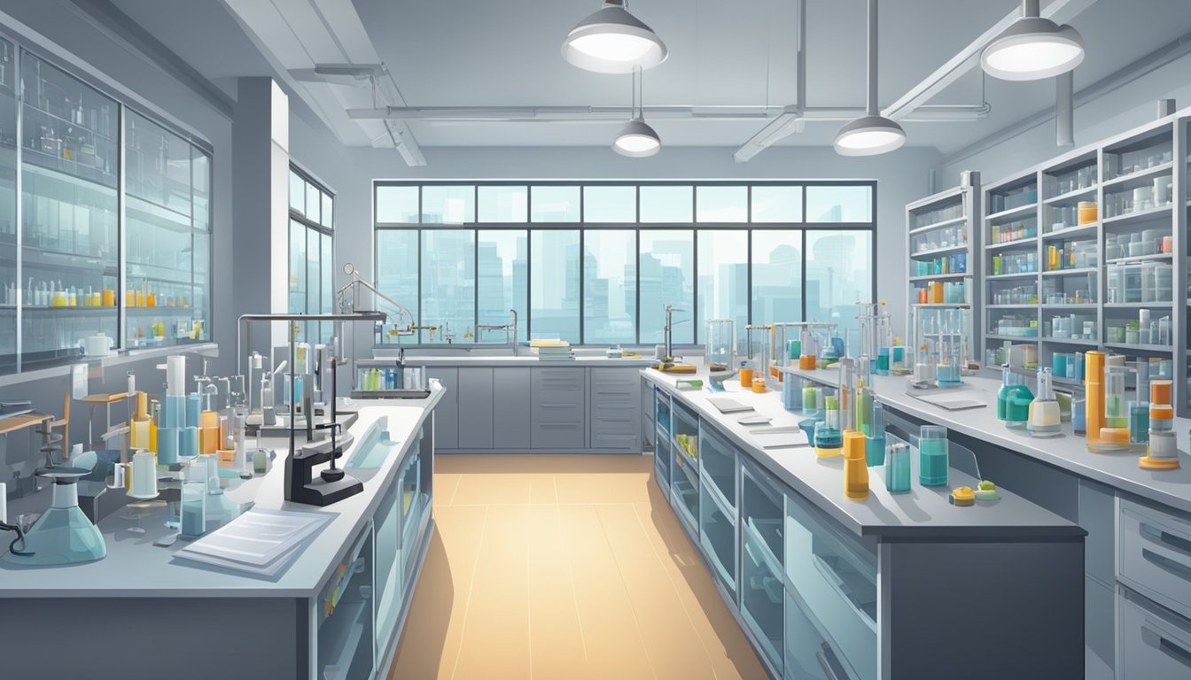 In a busy laboratory, equipment and tools are scattered across the benches.</p><p>Charts and graphs cover the walls, showing the importance of daily work in science