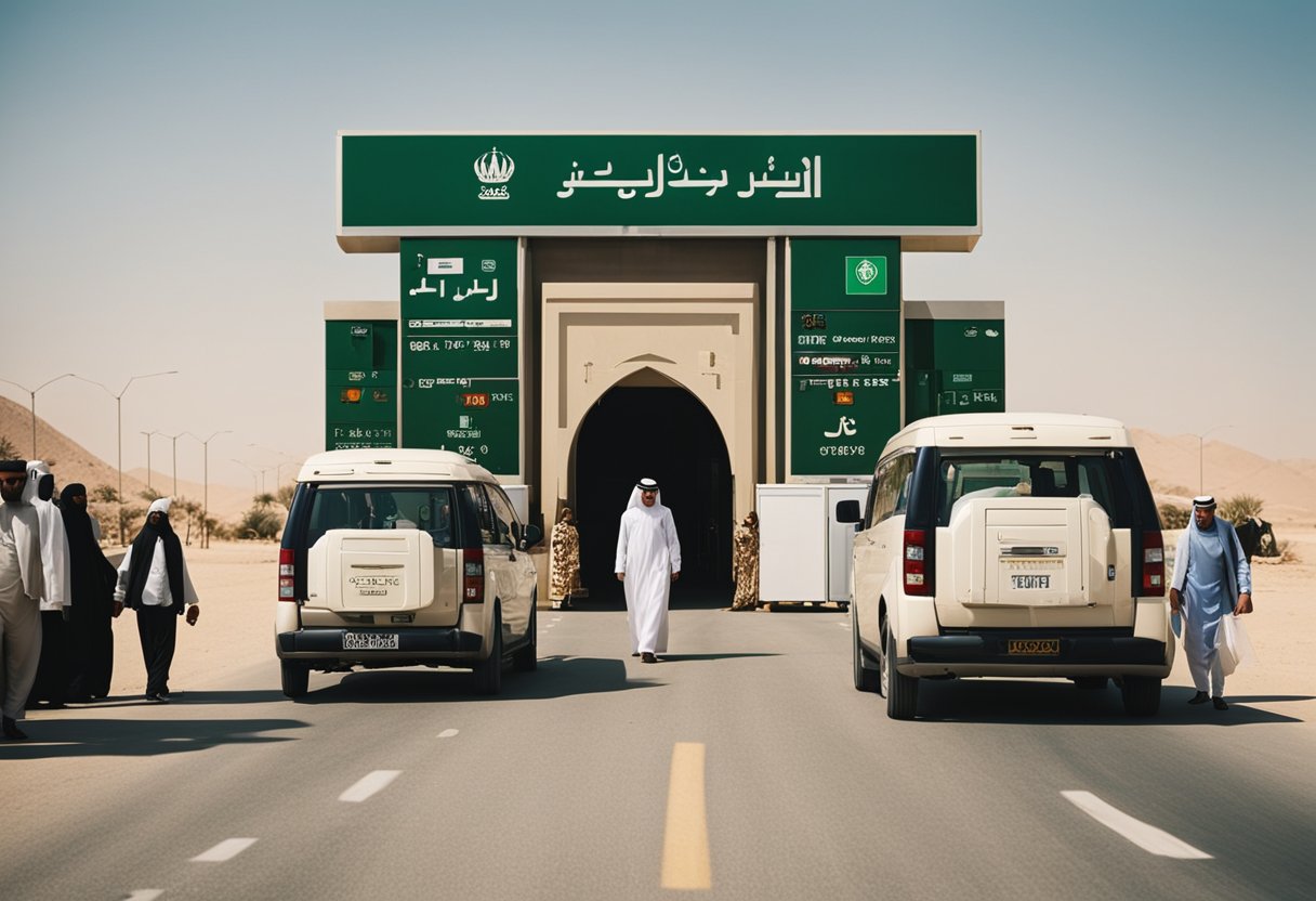 A traveler securely passes through a checkpoint in Saudi Arabia
