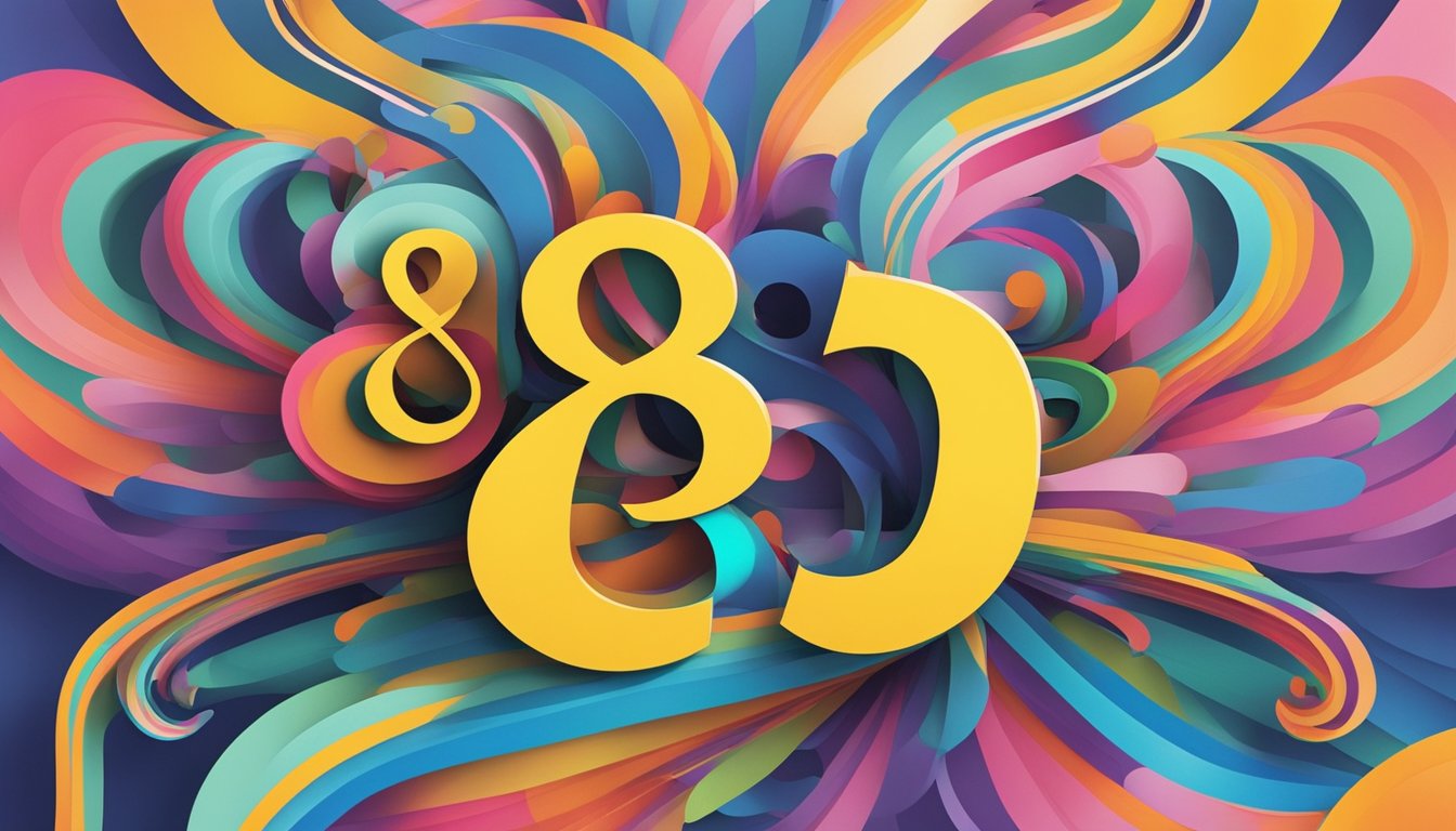 A large, bold "855" stands out against a background of swirling, colorful shapes, with the word "Bedeutung" written in elegant script below