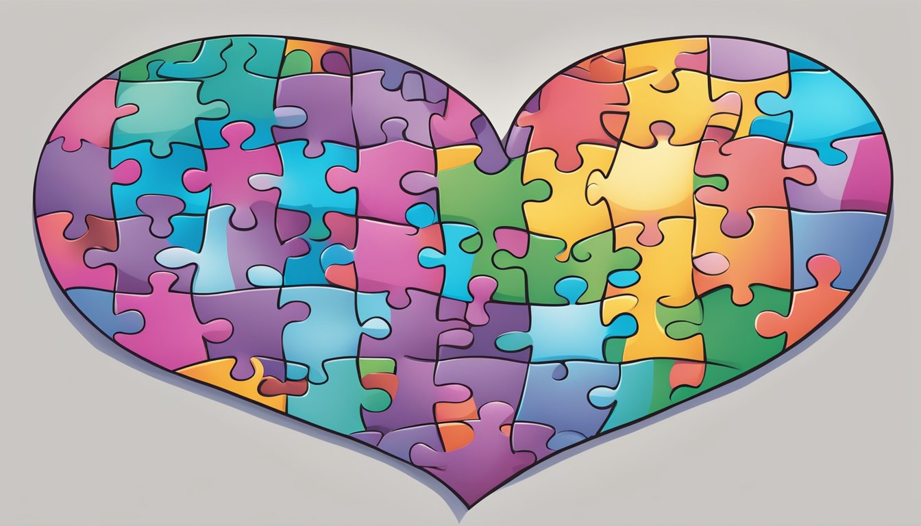 A heart-shaped puzzle completed with two interlocking pieces, symbolizing love and relationships