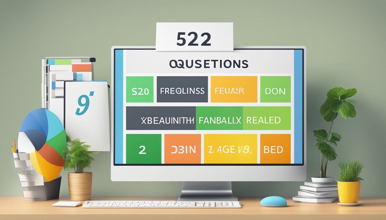 A large, bold "Frequently Asked Questions 522 Bedeutung" displayed on a computer screen with a clean, modern backdrop