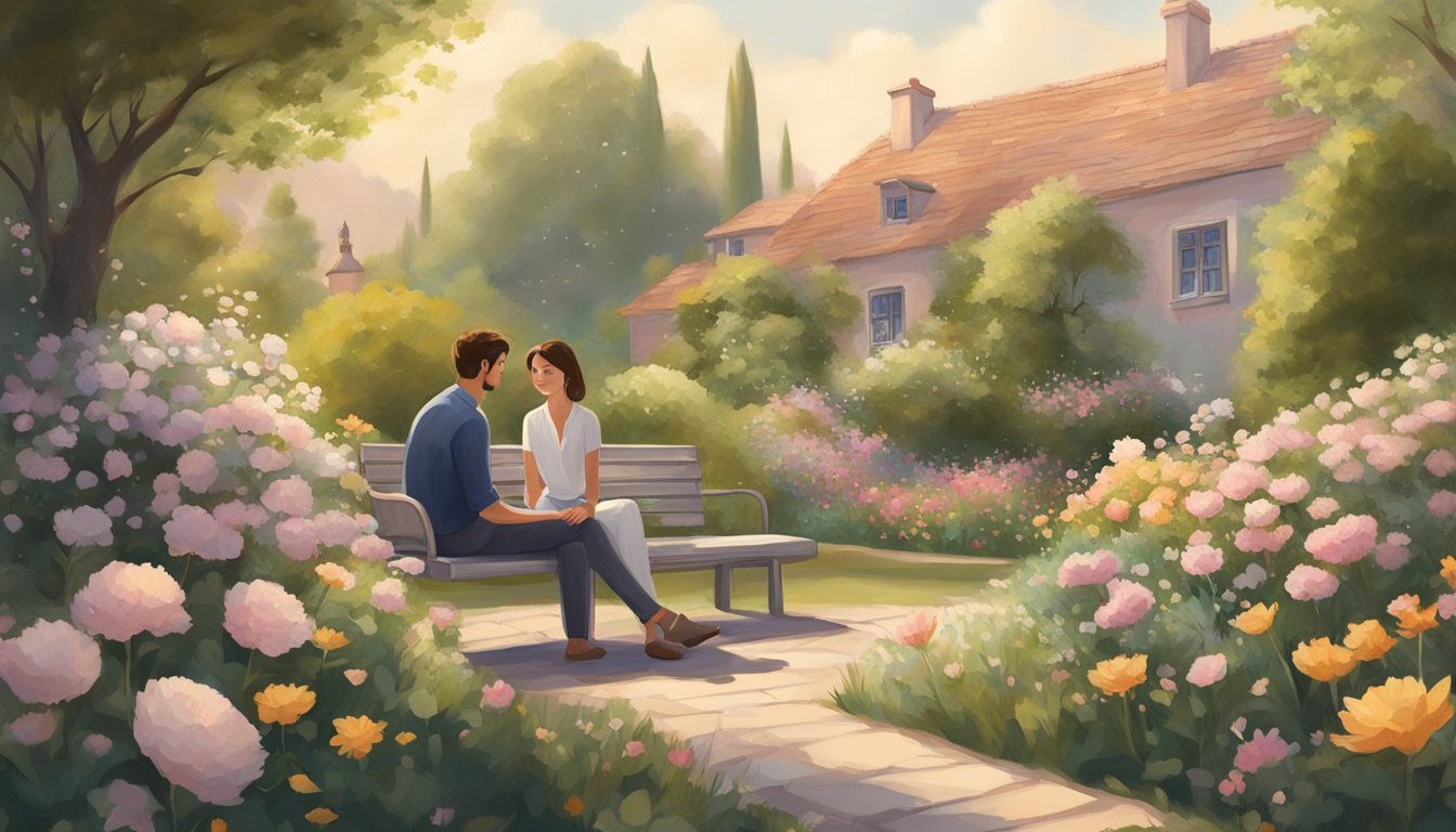 A couple sits in a garden surrounded by blooming flowers, with the numbers 5353 subtly integrated into the scenery.</p><p>The atmosphere is peaceful and loving, with a sense of divine guidance and connection