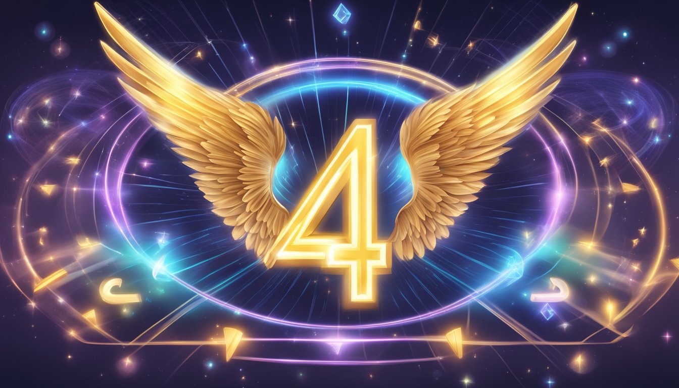 A glowing number "441" surrounded by angelic symbols and light beams, conveying a message of guidance and protection