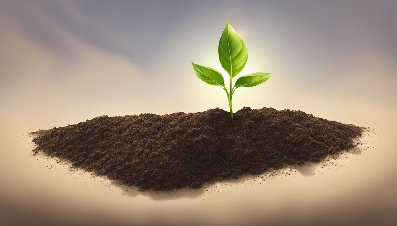 A seedling sprouting from rich soil, reaching towards the sunlight, symbolizing personal development and growth
