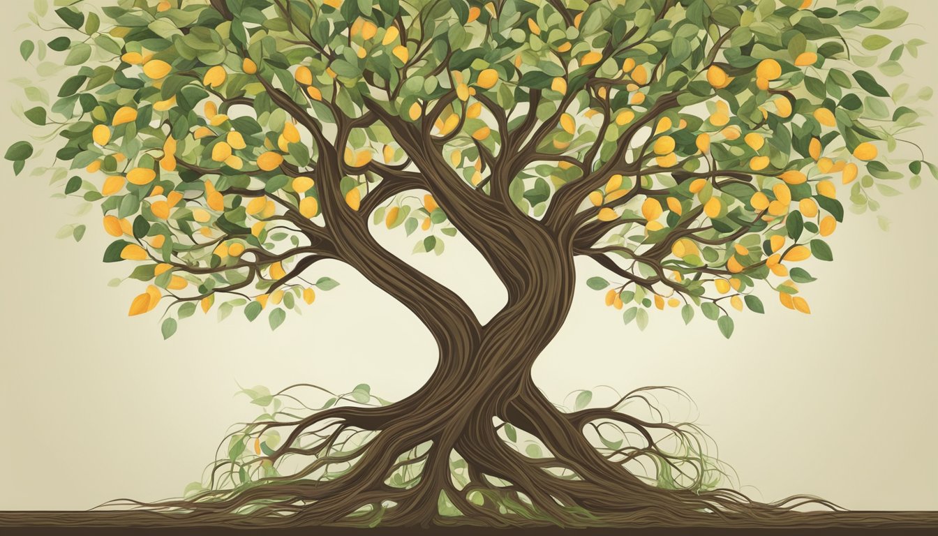 A flourishing tree symbolizing personal growth and interconnected roots representing the importance of relationships