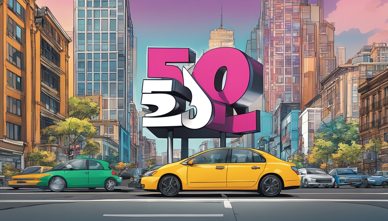 A large, bold "5050" sign stands out against a busy, urban backdrop