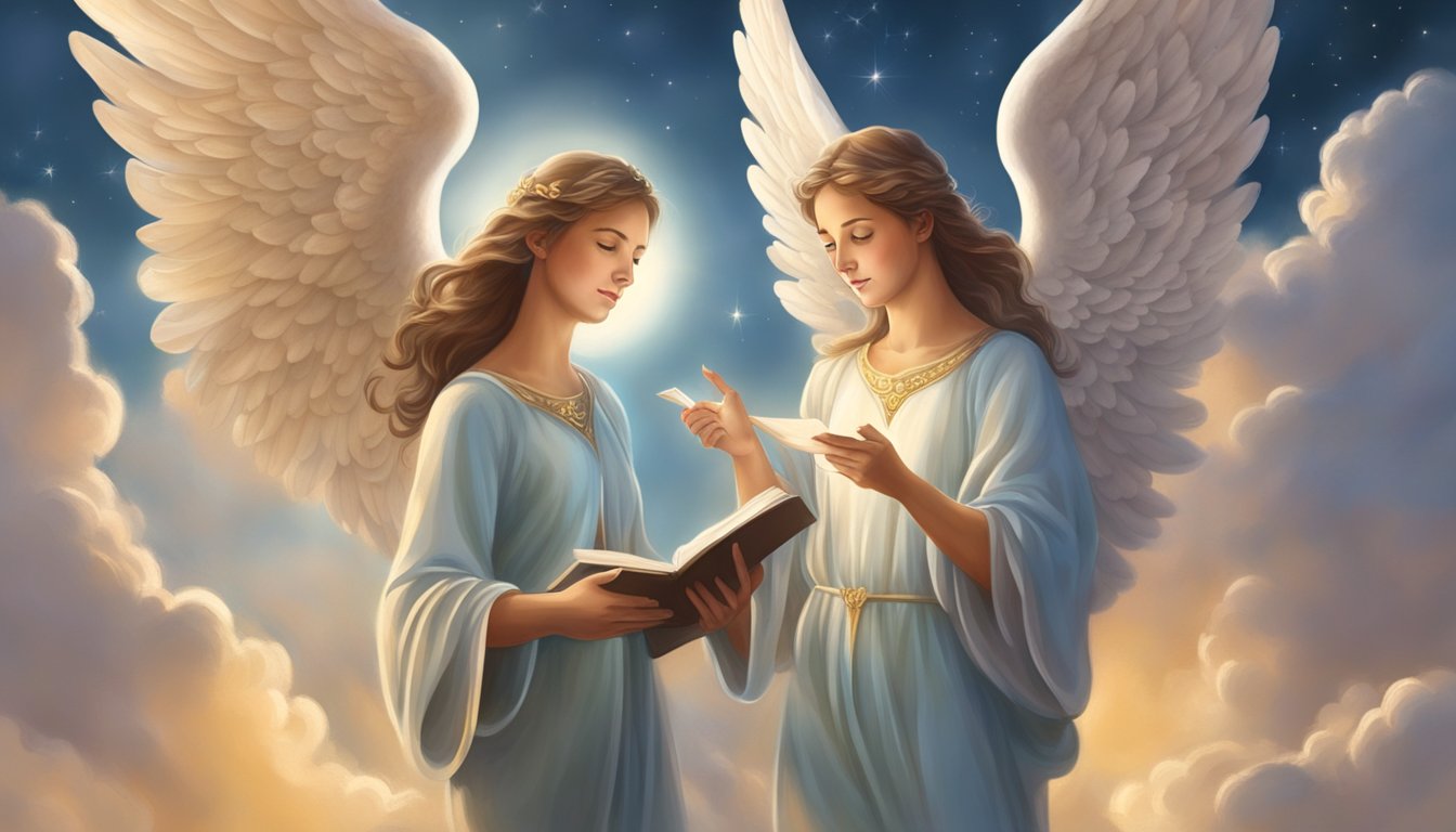 Angels delivering messages and support in a celestial setting