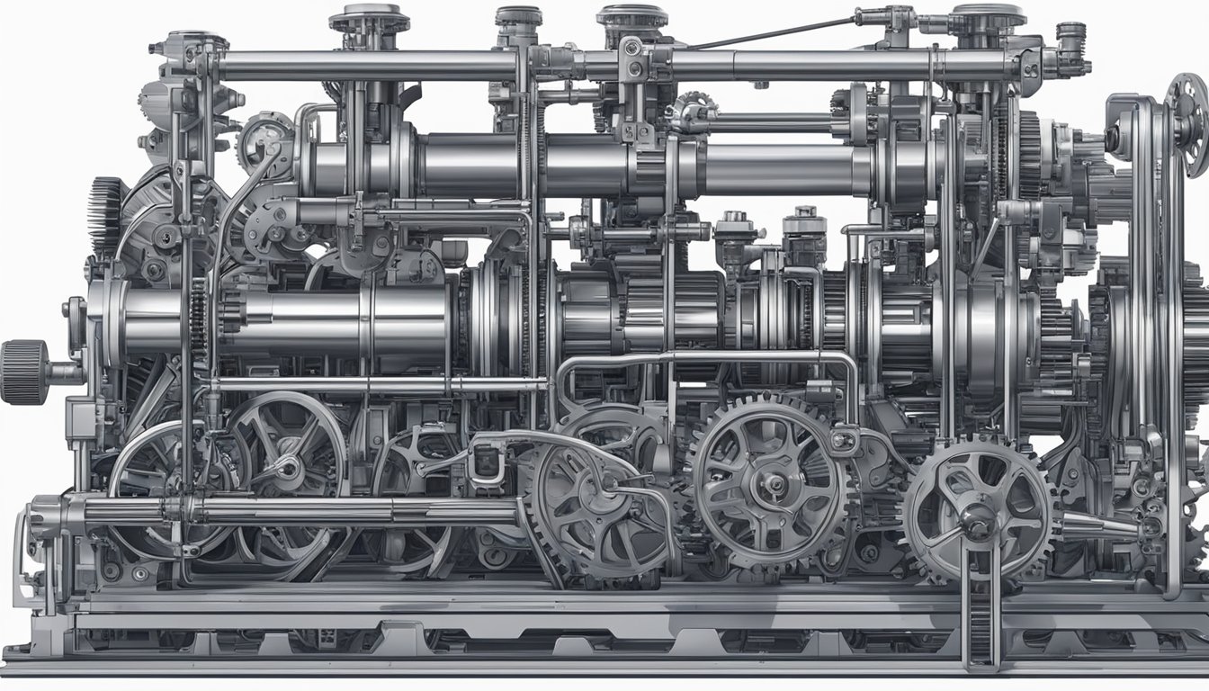 A complex machine with interconnected gears and levers, symbolizing practical application and significance