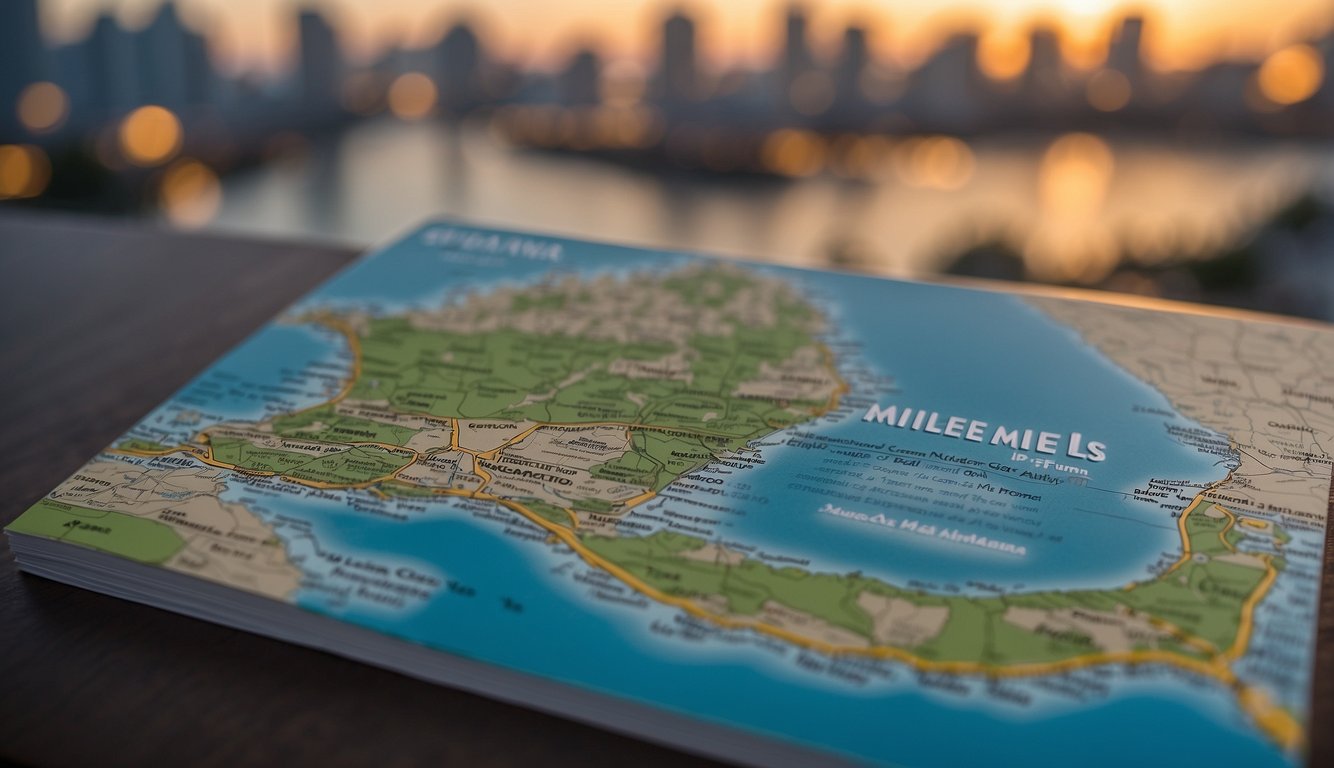 A stack of FAQs about miles card, with a map of Singapore in the background