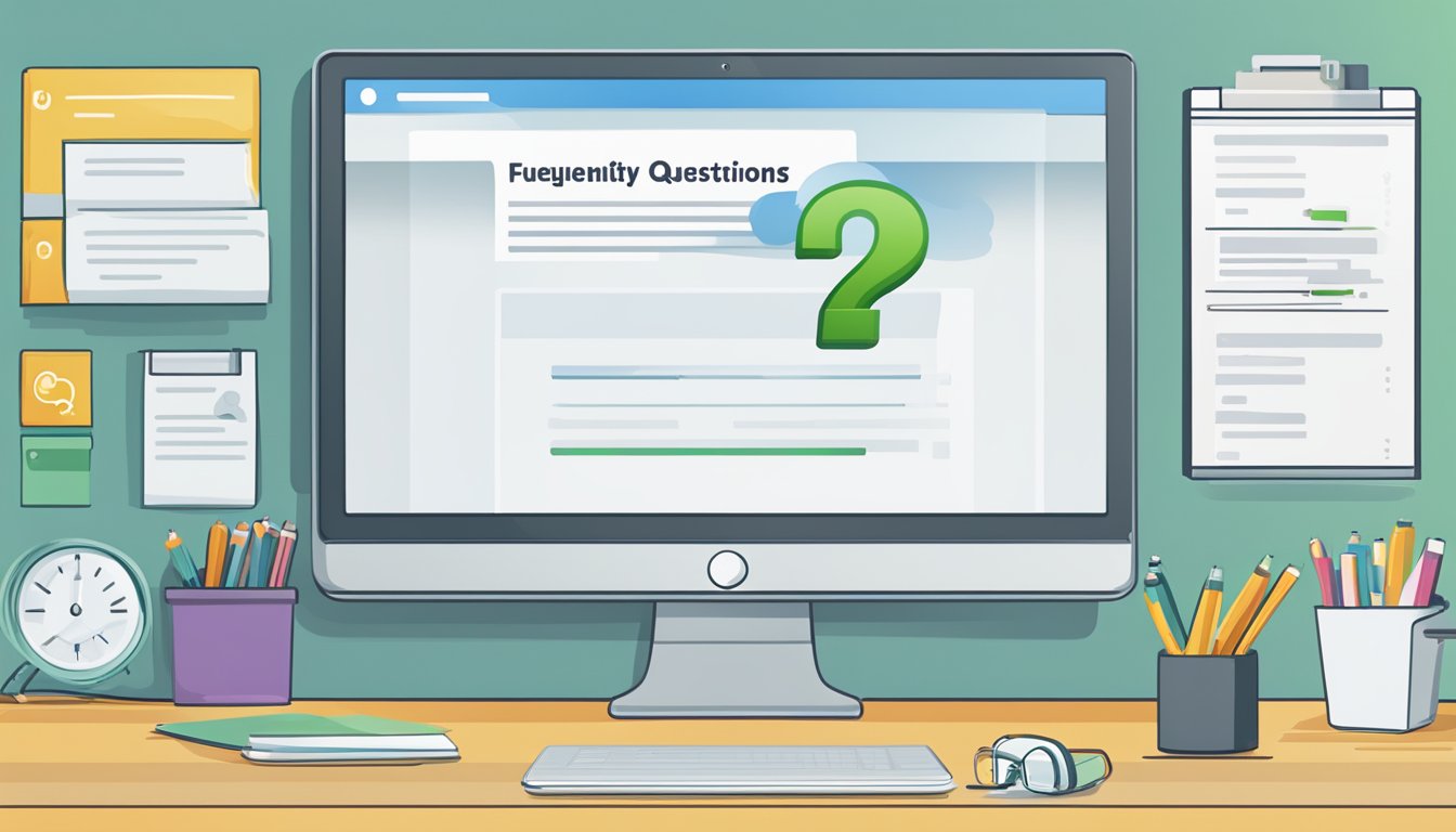 A computer screen displaying "Frequently Asked Questions 224 Bedeutung" with a question mark icon and a search bar below