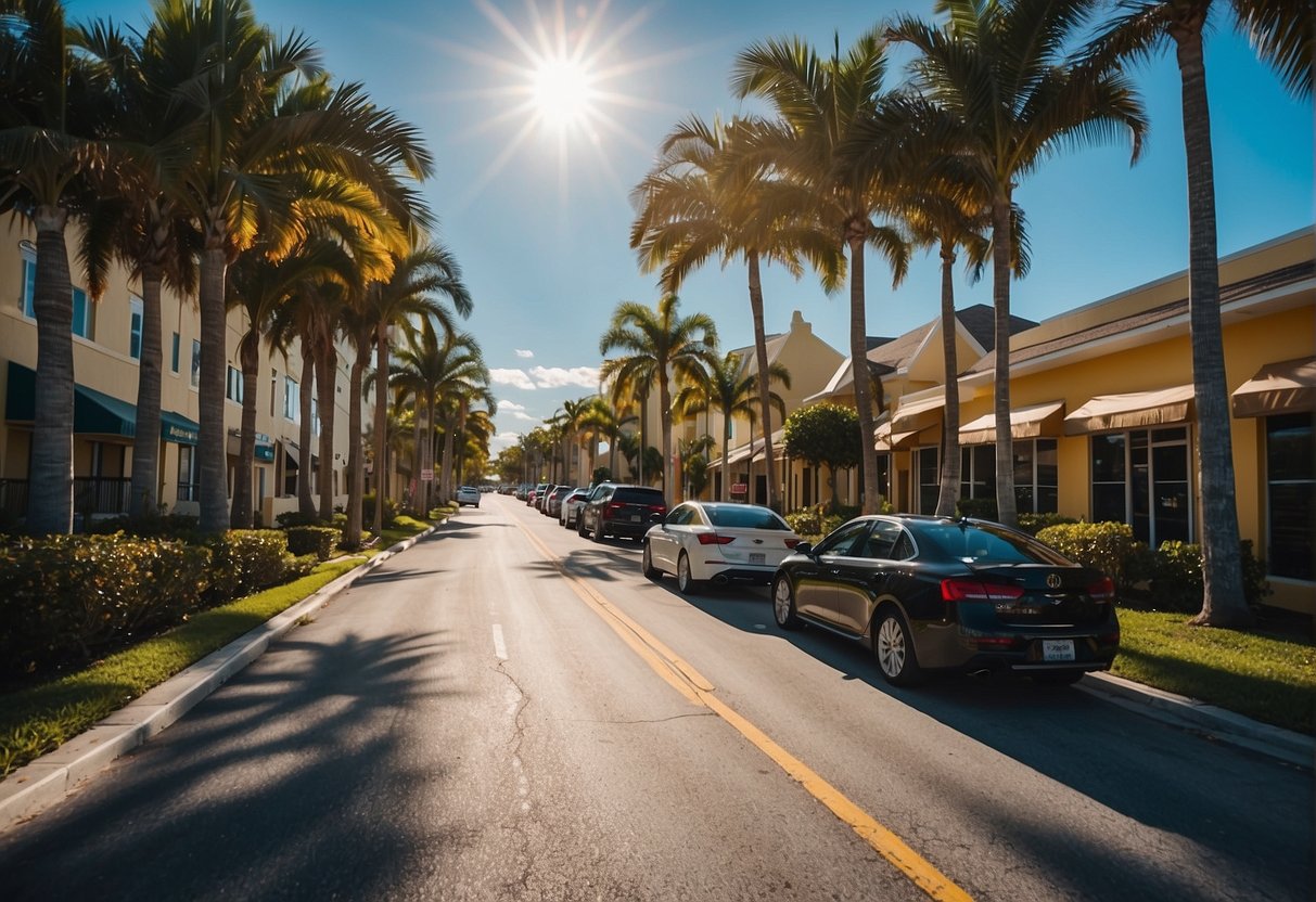 sunny palm lined streets with vibrant community