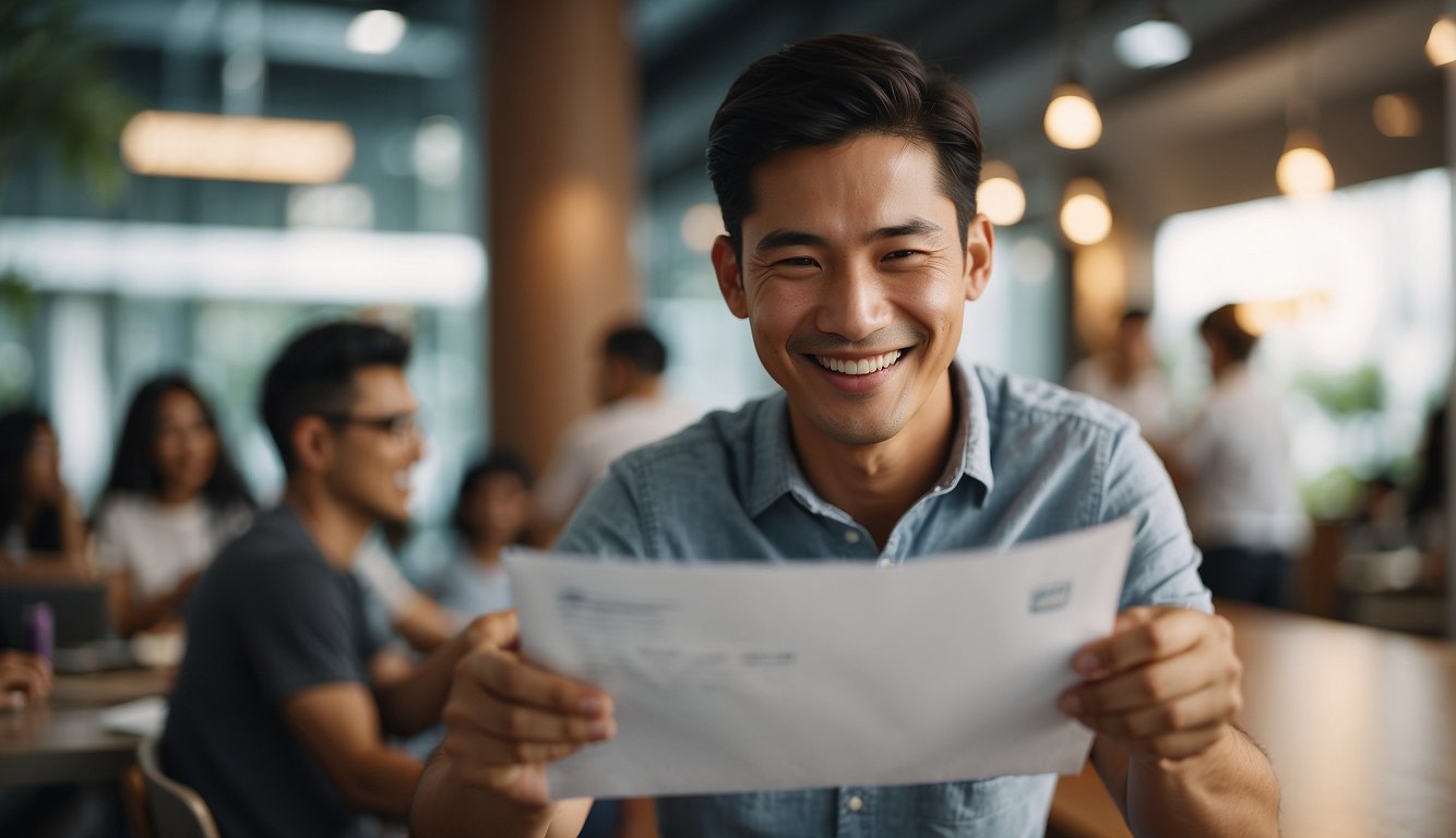 A person receiving an approval letter for a second-time application, with a smile on their face as they read about the benefits they can enjoy in Singapore