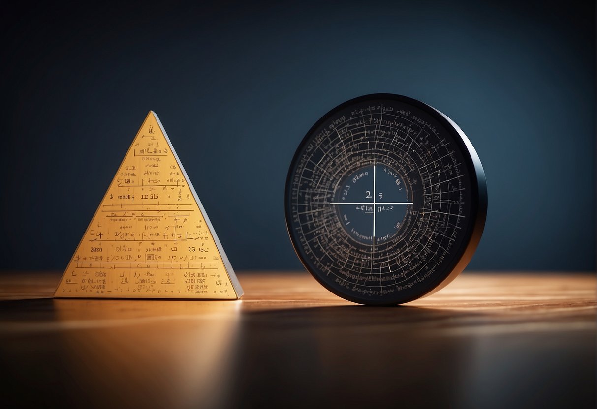 A geometric shape and an algebraic equation stand side by side, with the shape appearing more complex and intricate compared to the equation
