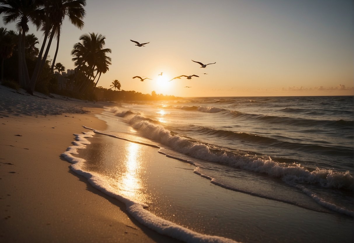 the sun sets over a tranquil florida beach in december