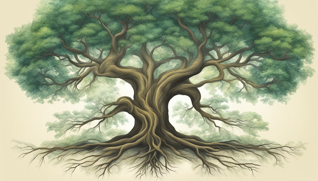 Two interconnected trees symbolize the impact on relationships and personal growth, with roots entwined and branches reaching towards the sky