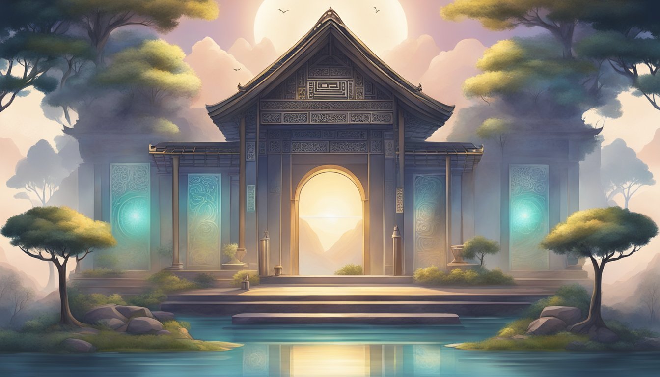 A serene and sacred setting with meaningful symbols