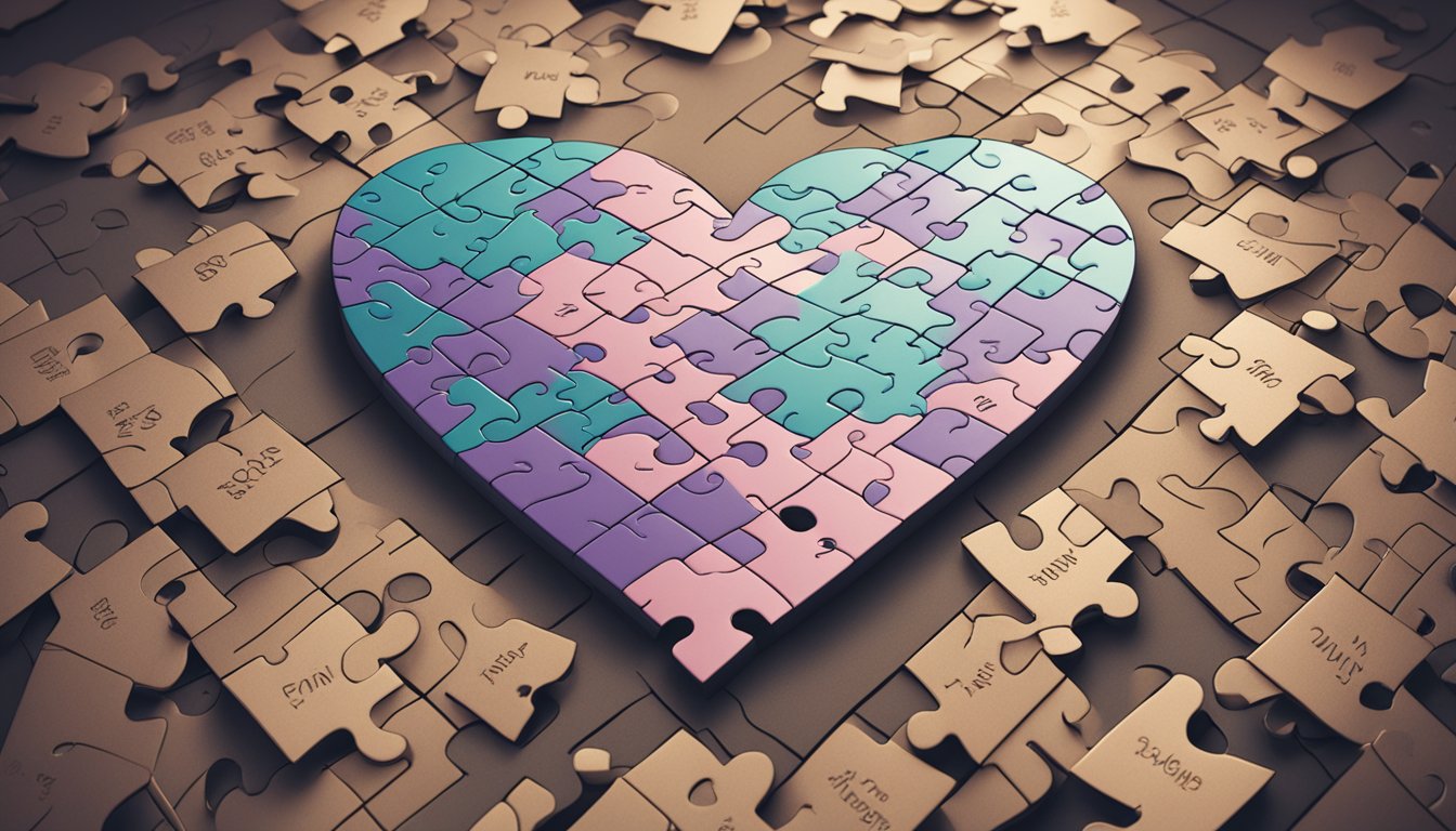A heart-shaped puzzle with "213 in relationships and love" written on it