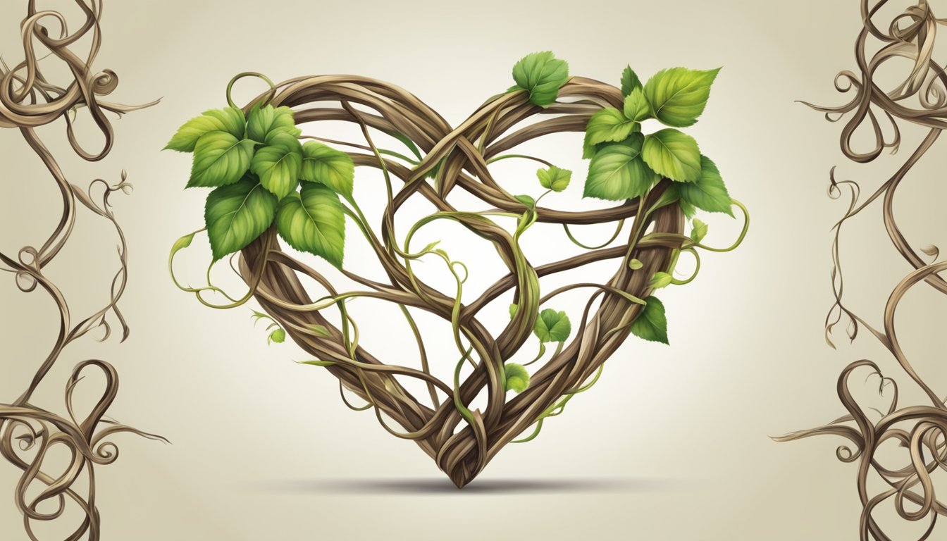 A heart intertwined with a vine, symbolizing love and relationships