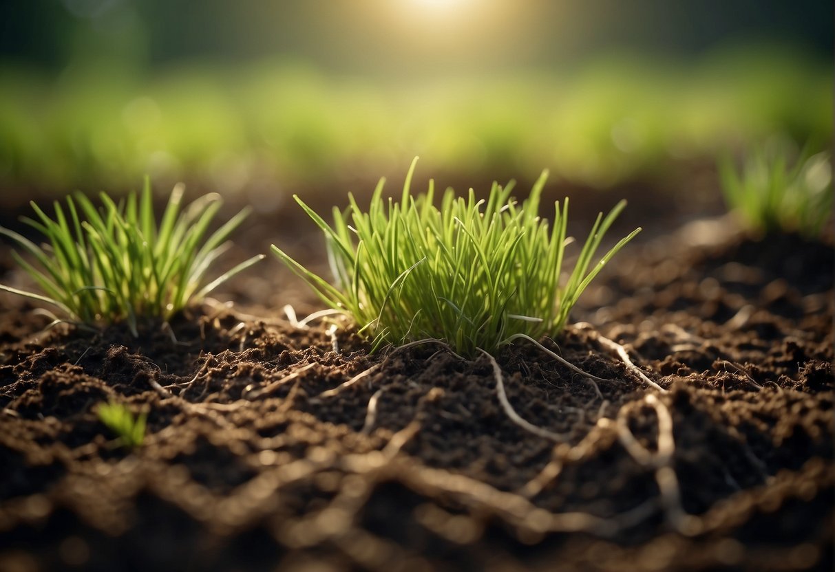 Lush green grass thrives in a bed of peat moss, its roots reaching deep into the nutrient-rich soil