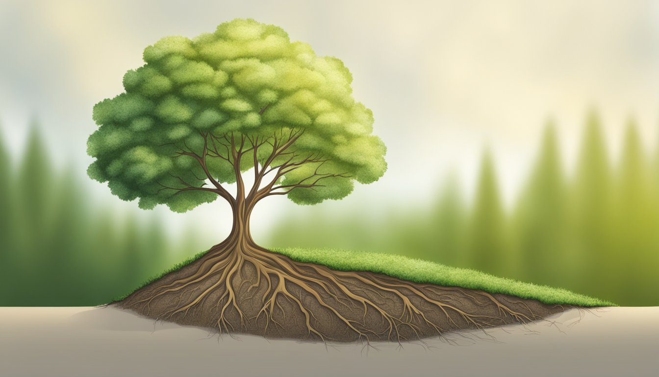 A tree growing from a small seed, symbolizing personal growth and meaning