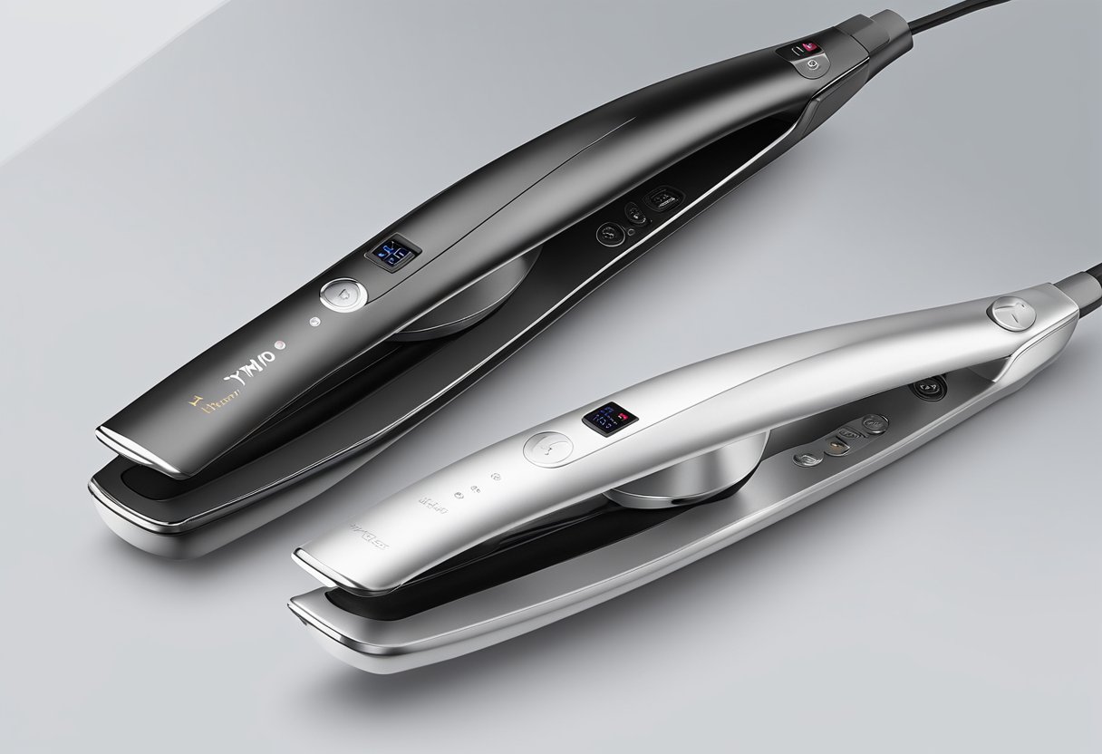 The Tymo Ring Hair Straightener features a sleek, circular design with a digital display and adjustable temperature settings