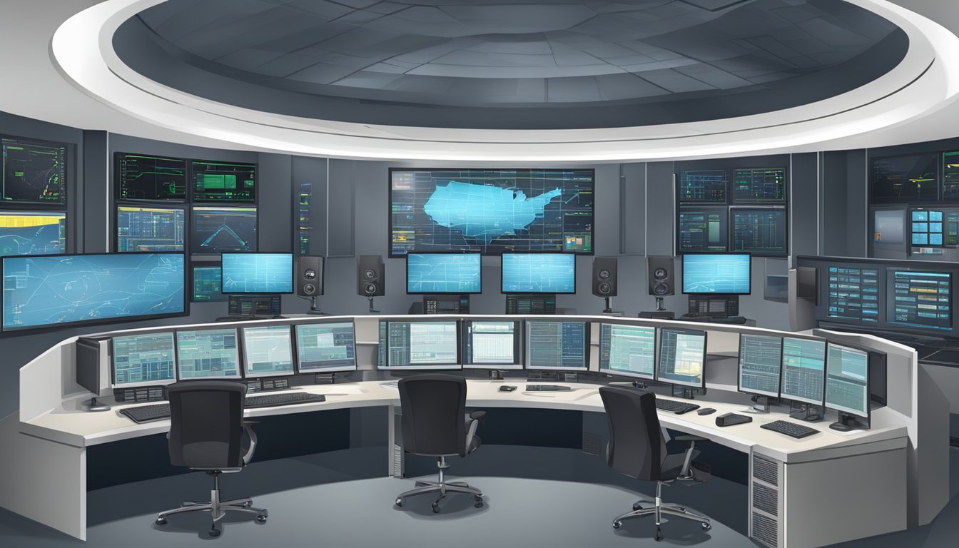 A control room with monitors and security equipment, emphasizing the importance of technology and safety