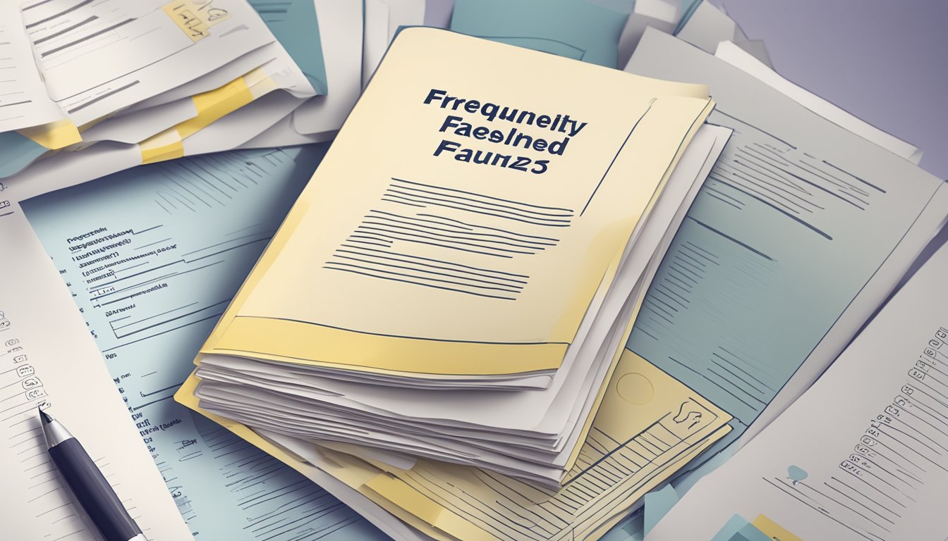 A stack of paper with "Frequently Asked Questions 923 Bedeutung" printed on top