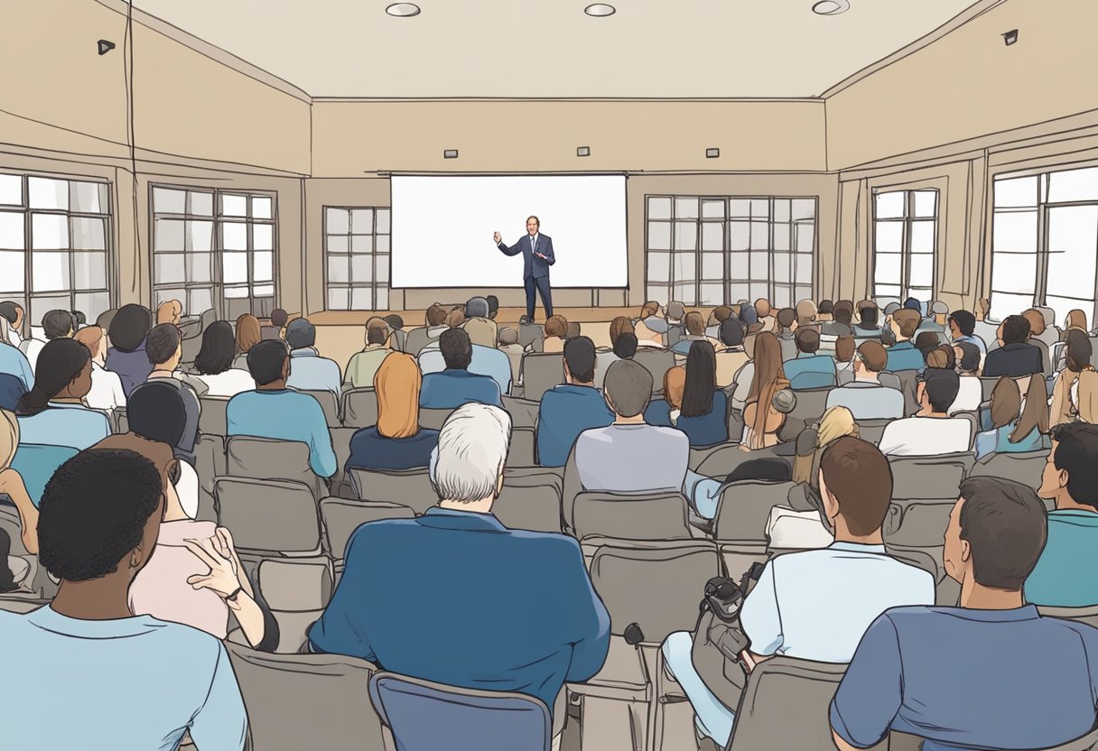 Dave Portnoy, a well-known media figure, gives a speech at a prestigious educational institution. Cameras and microphones capture the moment as he engages with the audience