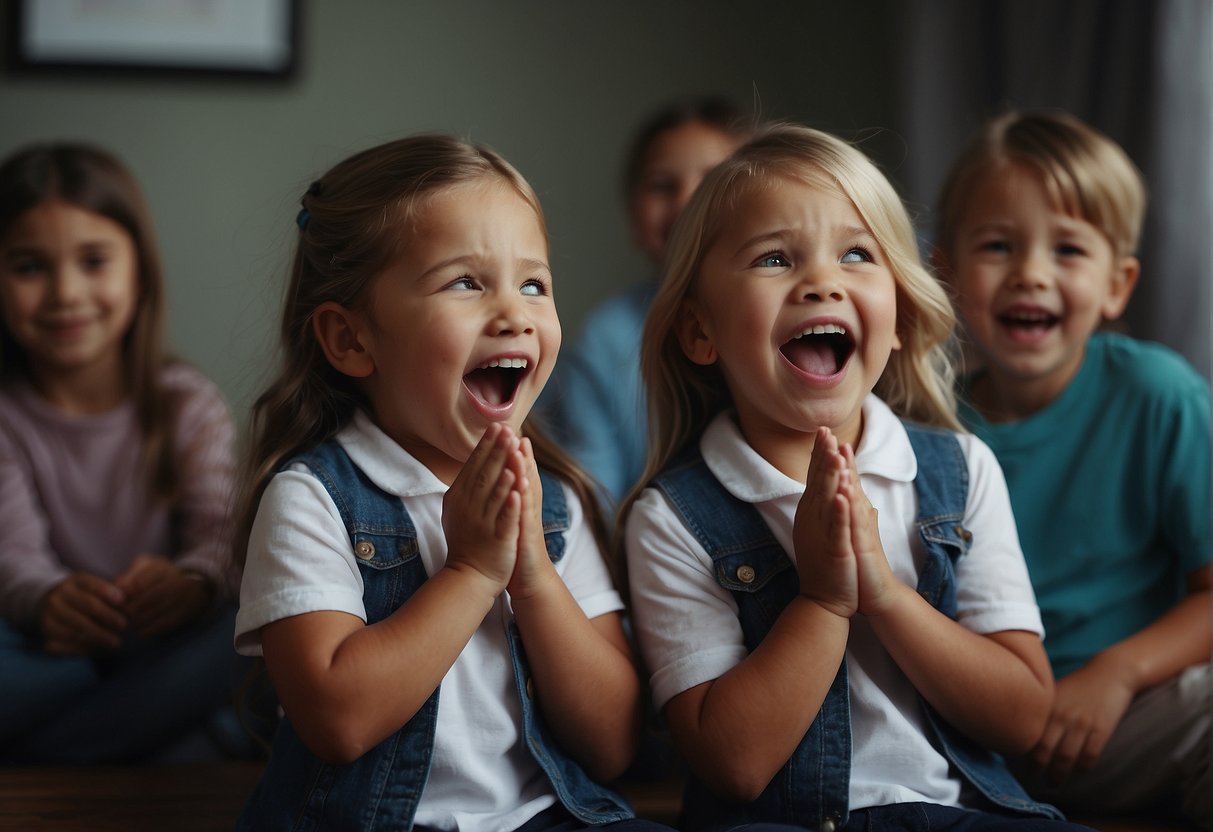 Children recite tongue twisters, struggling with tricky phrases. Laughter fills the room as they challenge each other