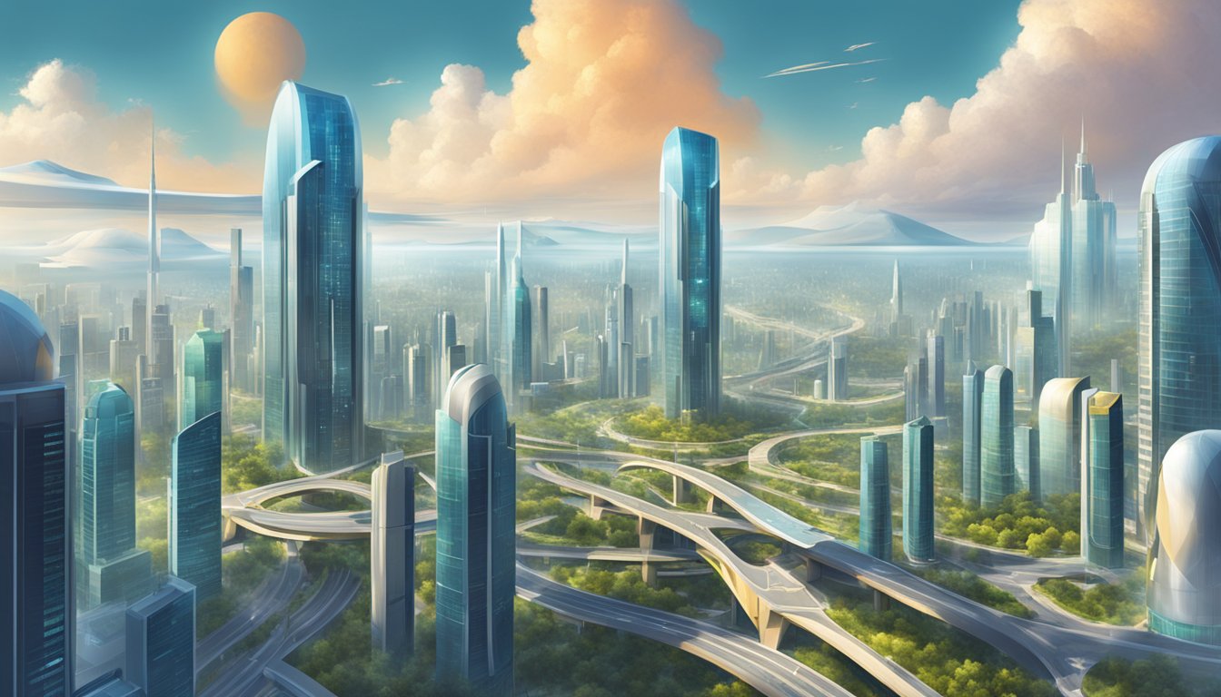 A futuristic cityscape with the number 2299 prominently displayed, symbolizing its significance and visibility