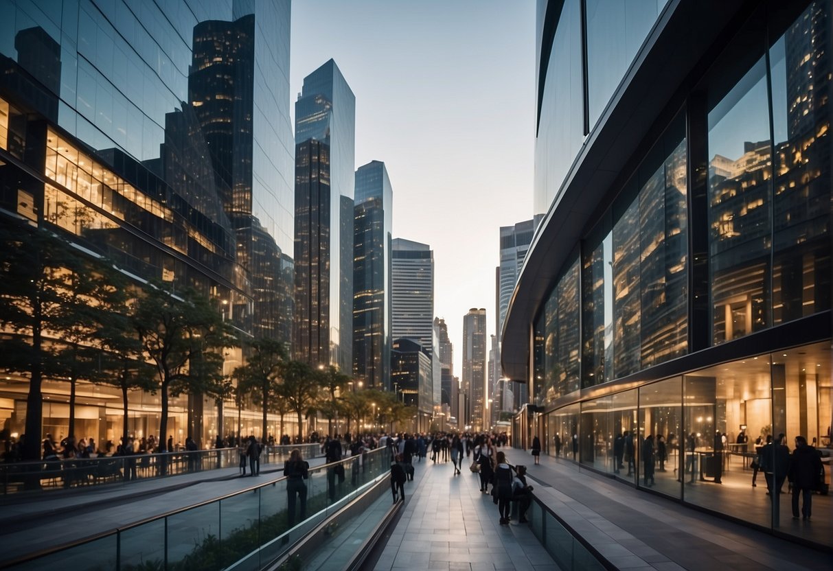 A bustling financial hub with data streams connecting trading platforms, risk assessment tools, and regulatory systems. The ecosystem is dynamic and interconnected