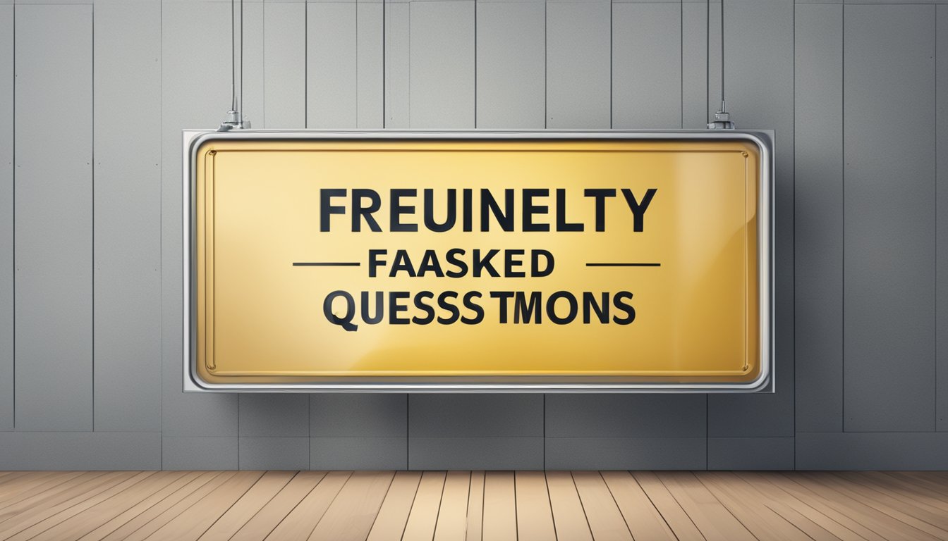 A large sign with "Frequently Asked Questions 901 Bedeutung" displayed prominently