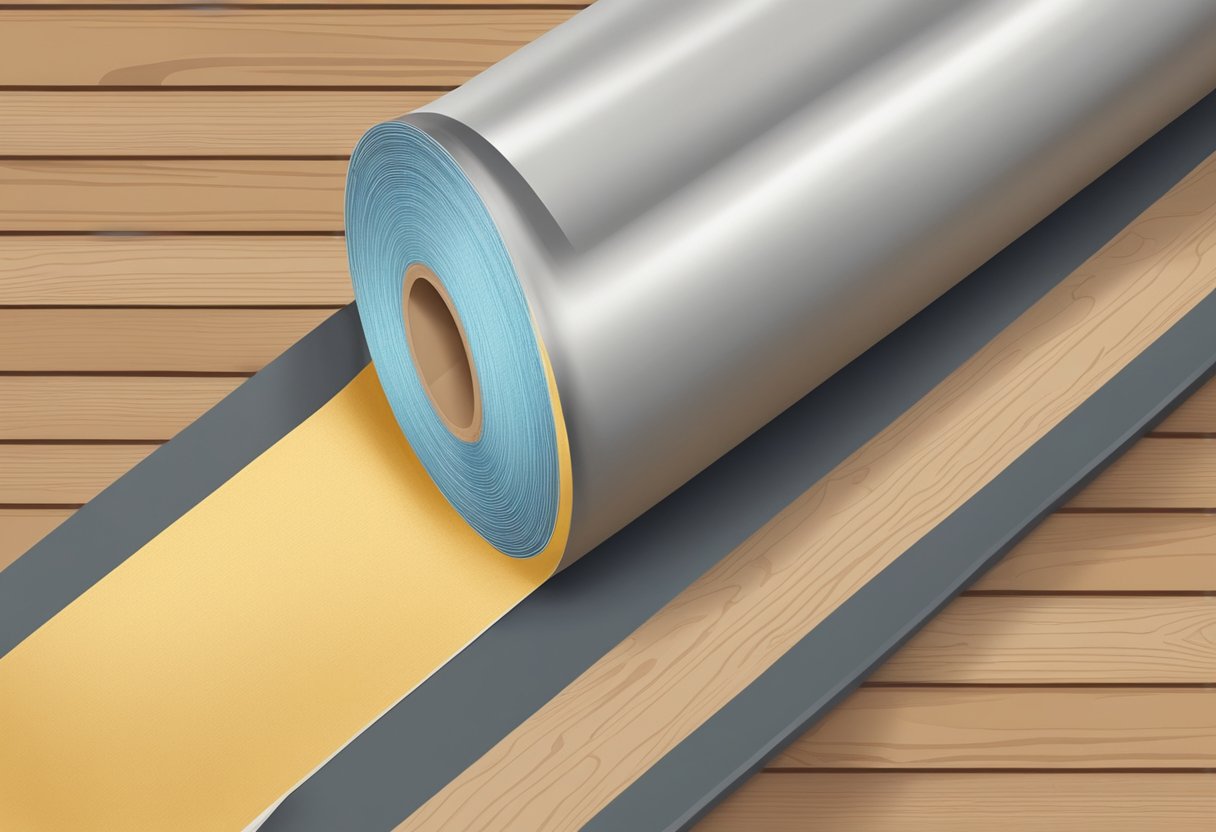 A roll of double-sided pet tape being used to adhere fabric to a wooden surface, creating a strong bond for crafting or upholstery projects