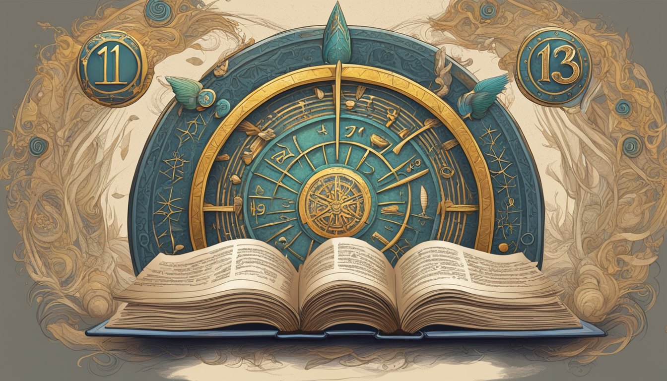 An open book with the number "1132" prominently displayed, surrounded by mystical symbols and a sense of ancient wisdom