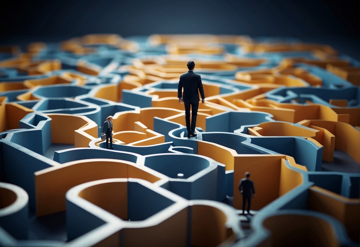 A person navigating a complex maze of regulatory hurdles in a post-trade risk assessment