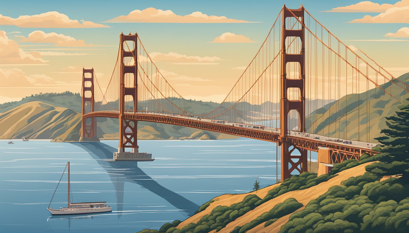 The scene shows the iconic Golden Gate Bridge spanning across the San Francisco Bay, with the 415 area code displayed prominently in the foreground