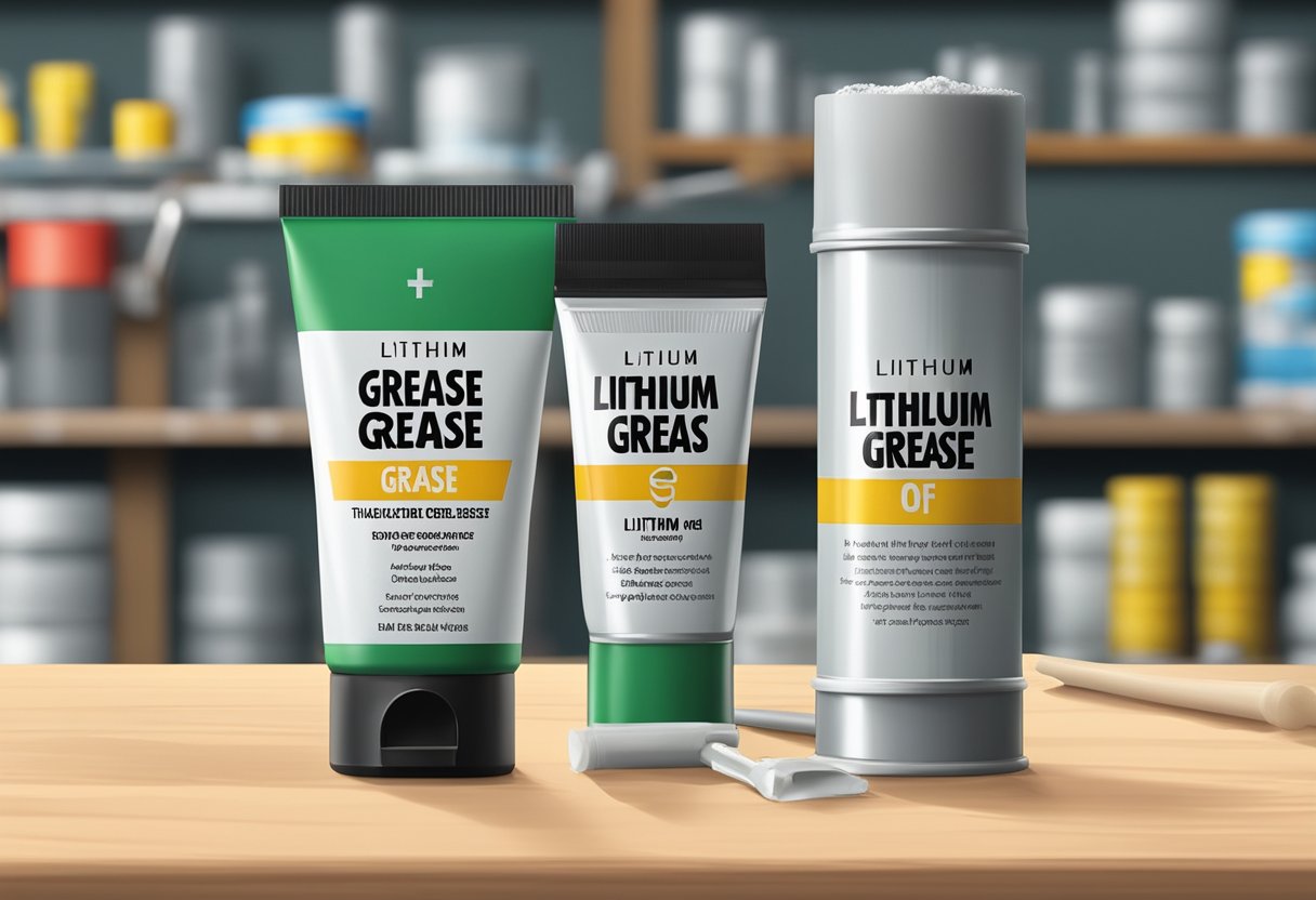 Two tubes of grease face off on a workbench, one labeled "Lithium Grease" and the other "Silicone Grease." The tubes stand upright, ready for battle