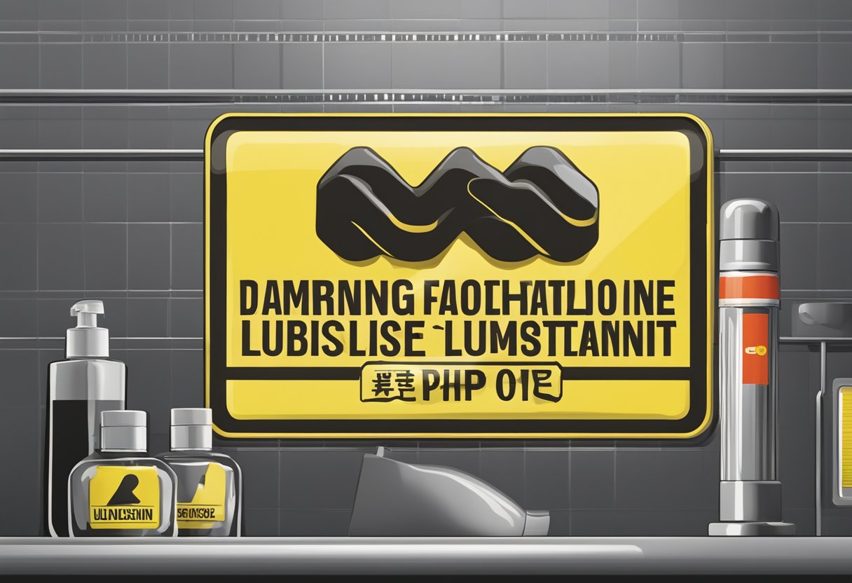 A warning sign with the text "Do not use silicone lubricant" displayed prominently, with a crossed-out silicone bottle underneath