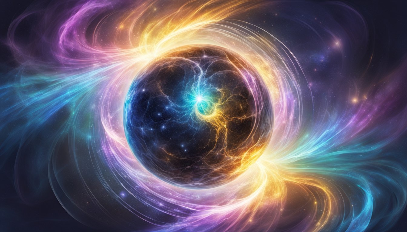 A glowing orb surrounded by swirling energy, representing spiritual and energetic aspects of significance 657