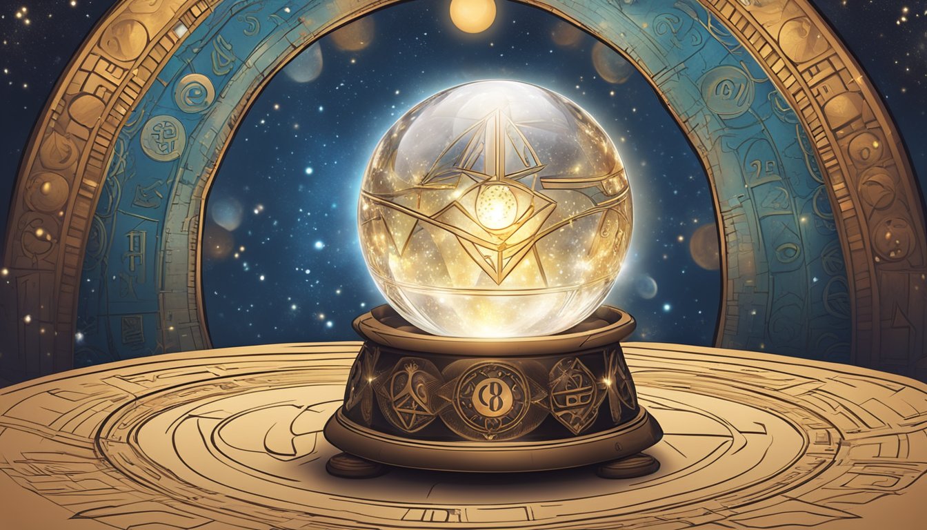 A glowing crystal ball with the numbers "812" floating inside, surrounded by mystical symbols and a sense of ancient wisdom