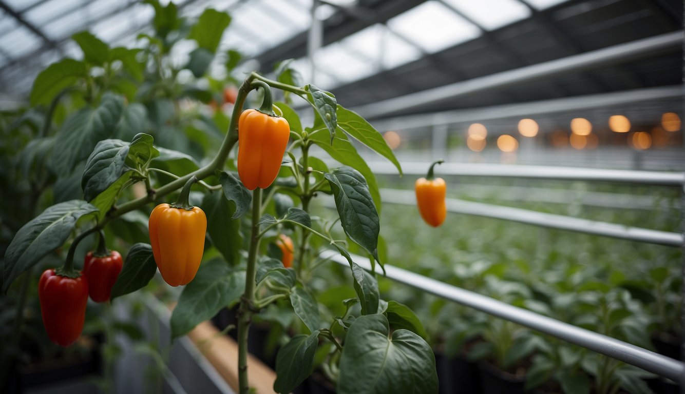 The greenhouse environment control system regulates temperature and humidity for optimal pepper growth