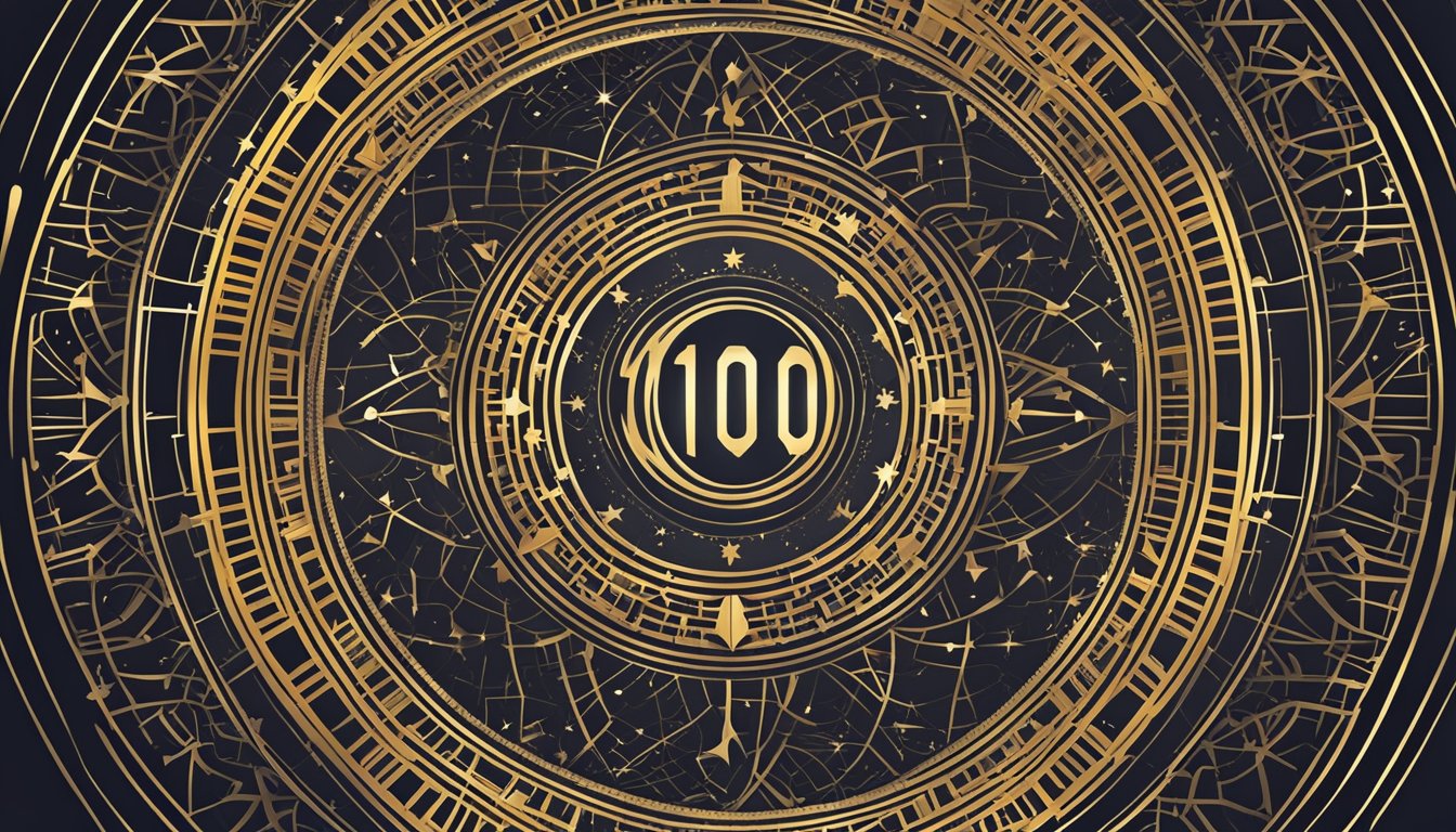 A glowing, circular symbol with the number 1002 at its center, surrounded by intricate geometric patterns and celestial symbols