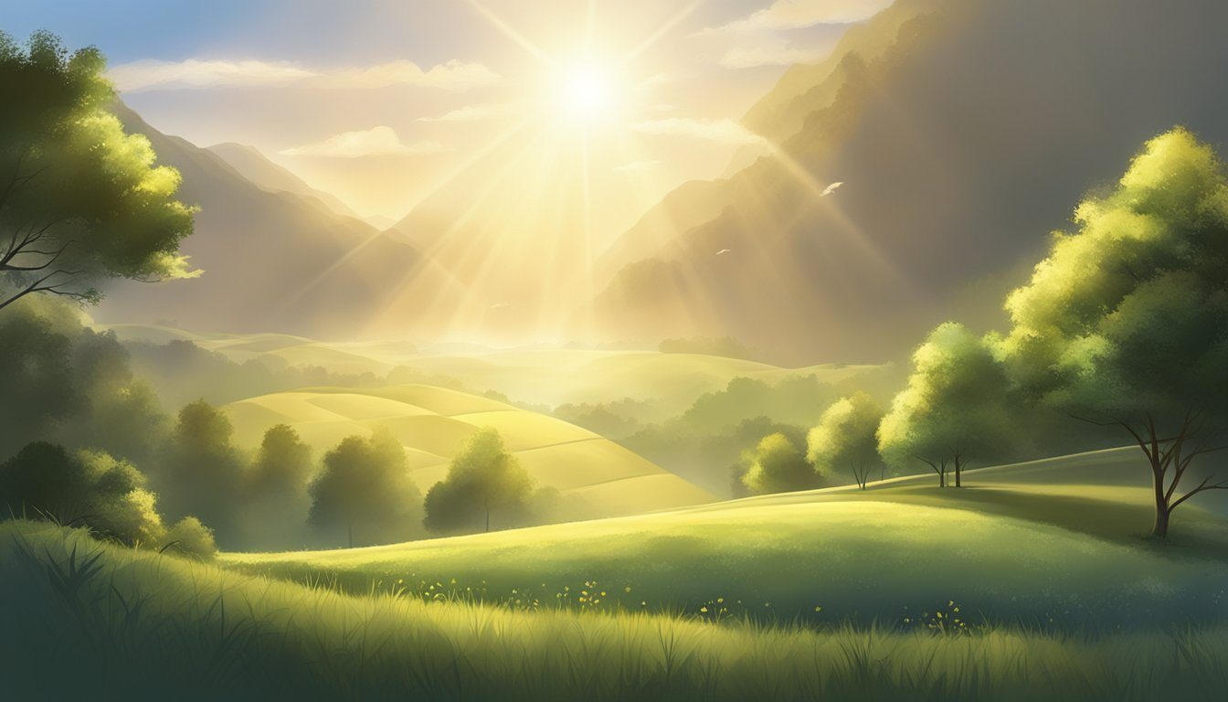A bright light shines down from the heavens, illuminating the number 1030.</p><p>The surroundings are peaceful and serene, with nature in harmony