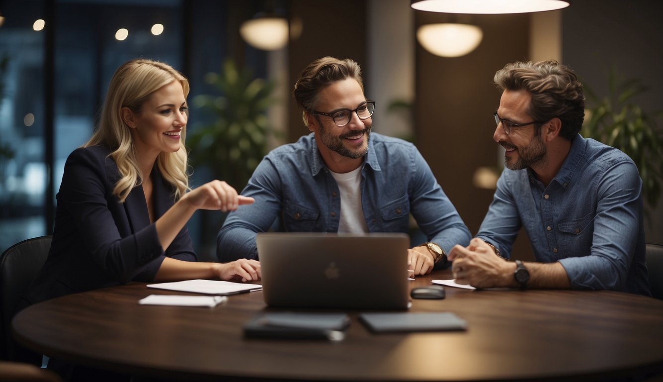 A group of professionals engage in a lively discussion around a table, sharing ideas and collaborating on projects to optimize communication and productivity