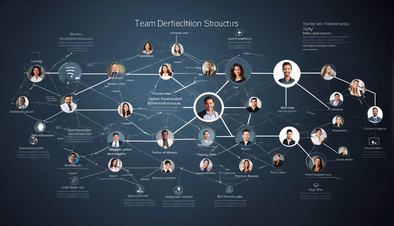 A team structure chart with labeled roles and connections