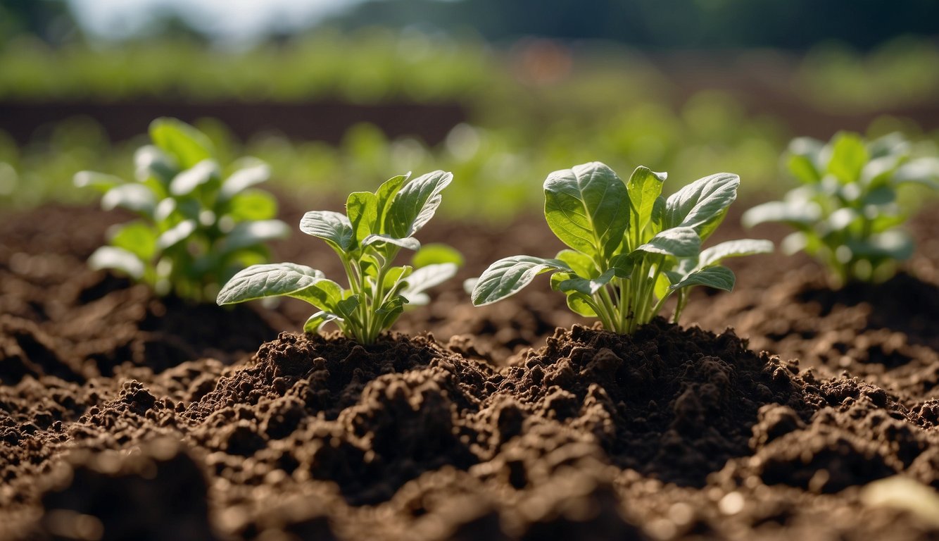 Potato plants surrounded by bone meal, thriving in nutrient-rich soil