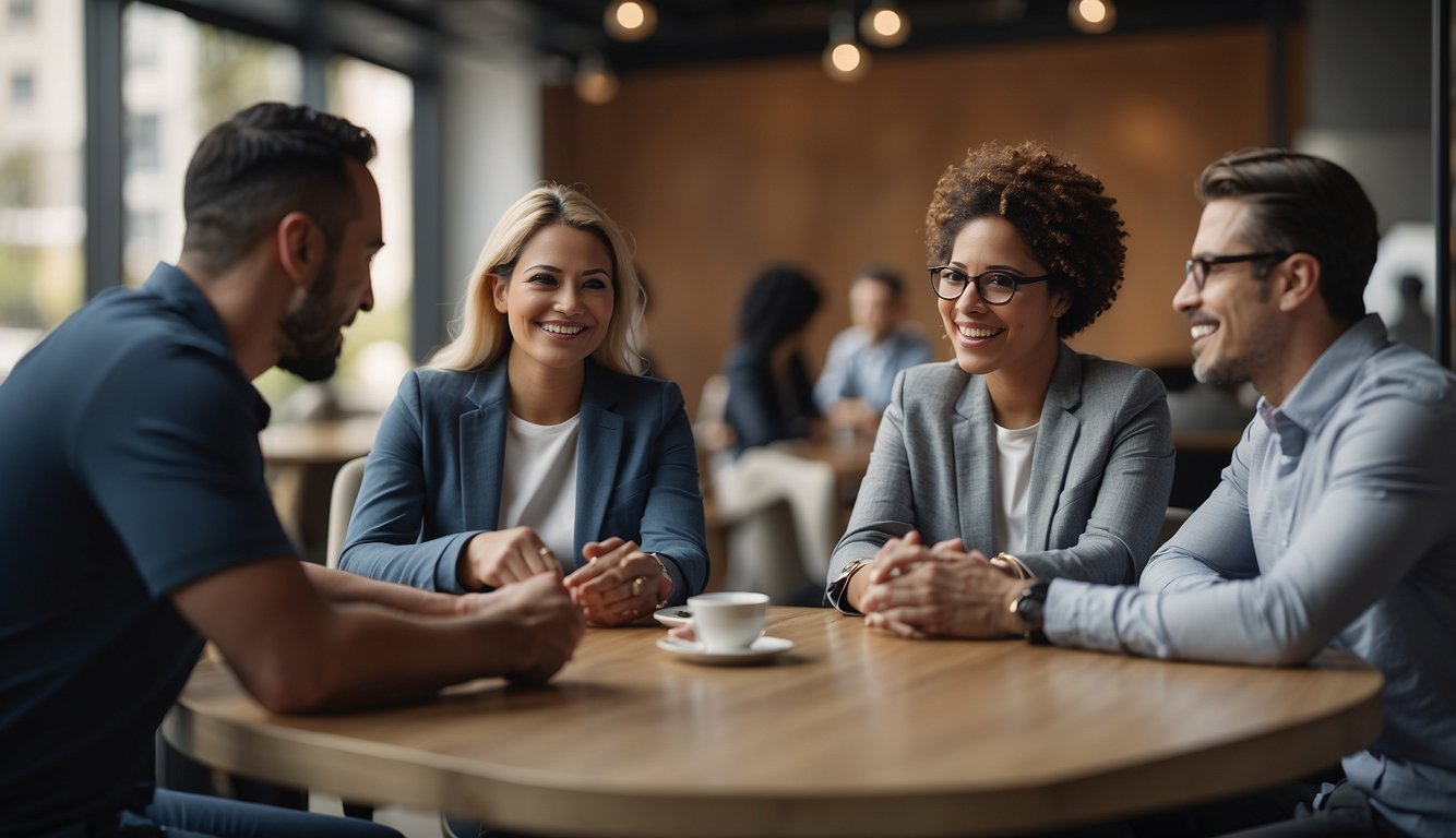 A group of diverse individuals engage in open dialogue and collaborative activities, fostering trust and effective communication in a professional setting